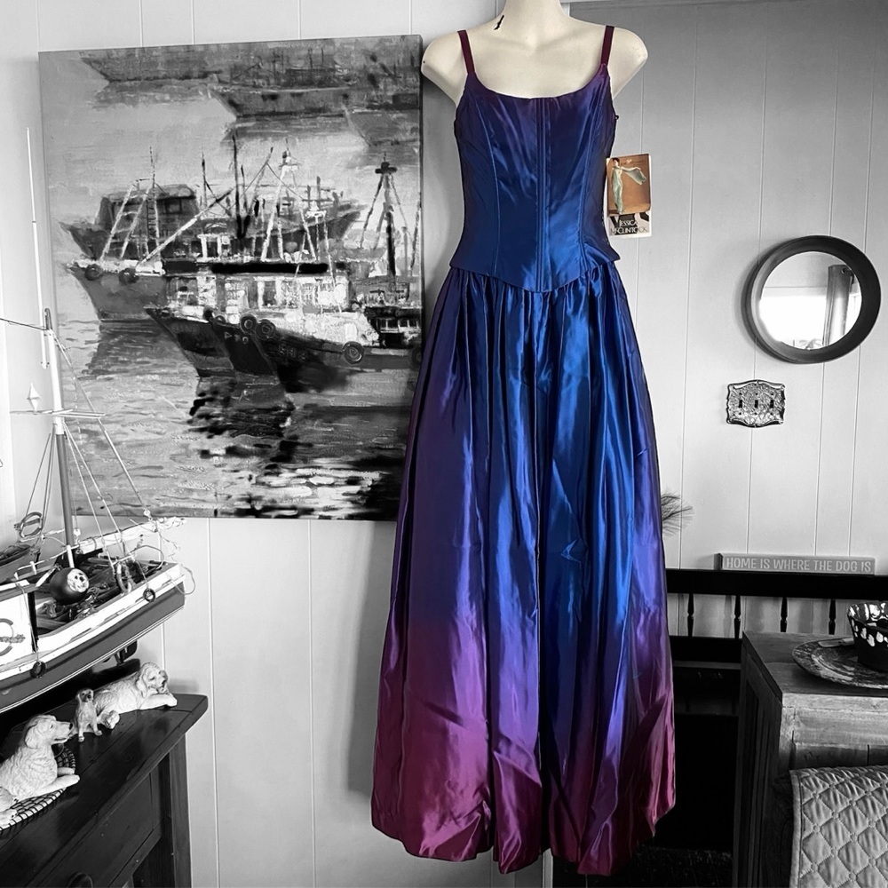 NWT 80s Gunne Sax Jessica McClintock Ombré Acetate Blue Purple Prom Dress Formal